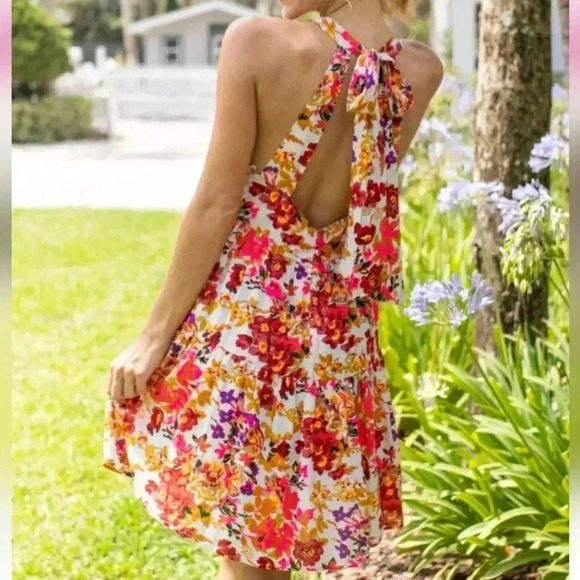 NWT NATURAL LIFE Halle Printed Halter Mini Dress 🧡 & 🩷 - Picture 4 of 7